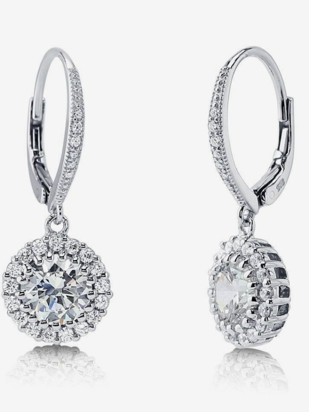 925 Sterling Silver Halo Drop Earrings with Clear Stones 1 Carat Molssanite Lux
